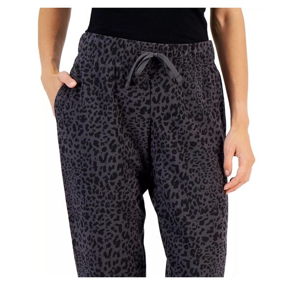 IDEOLOGY Women's Fleece Cheetah-Print Jogger Pants XXL Black Drawstring NWT - Picture 2 of 12